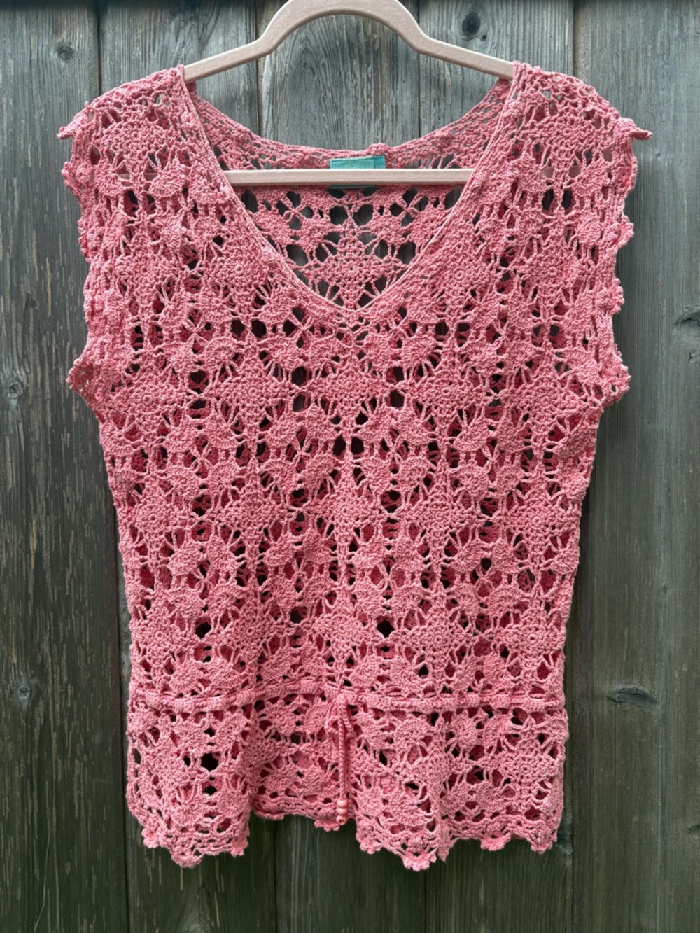 Women’s Blumind Coral Crocheted Top Cap Sleeves Tie Waist Boho Festival Size M